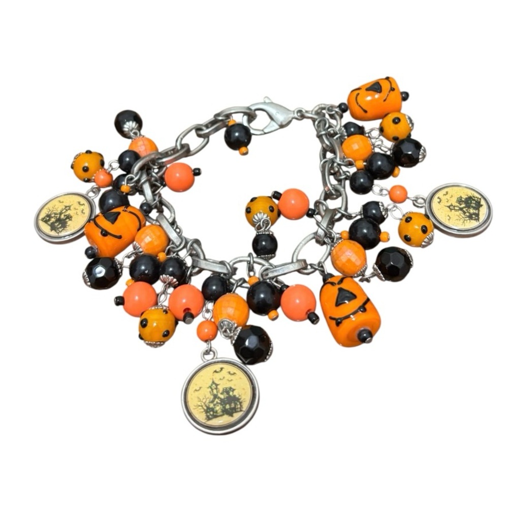 Halloween Charm Bracelet with Orange and Black Beads